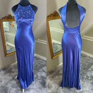 Vintage 90s ZumZum XS Backless Halter Maxi Slip Fairy Prom Dress